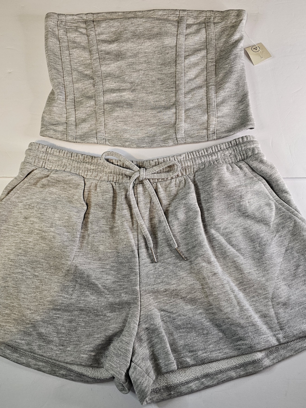 Gray Athletic Tube Top and Shorts Set Soft Sweatshirt Feel Size M Pockets Beachy
